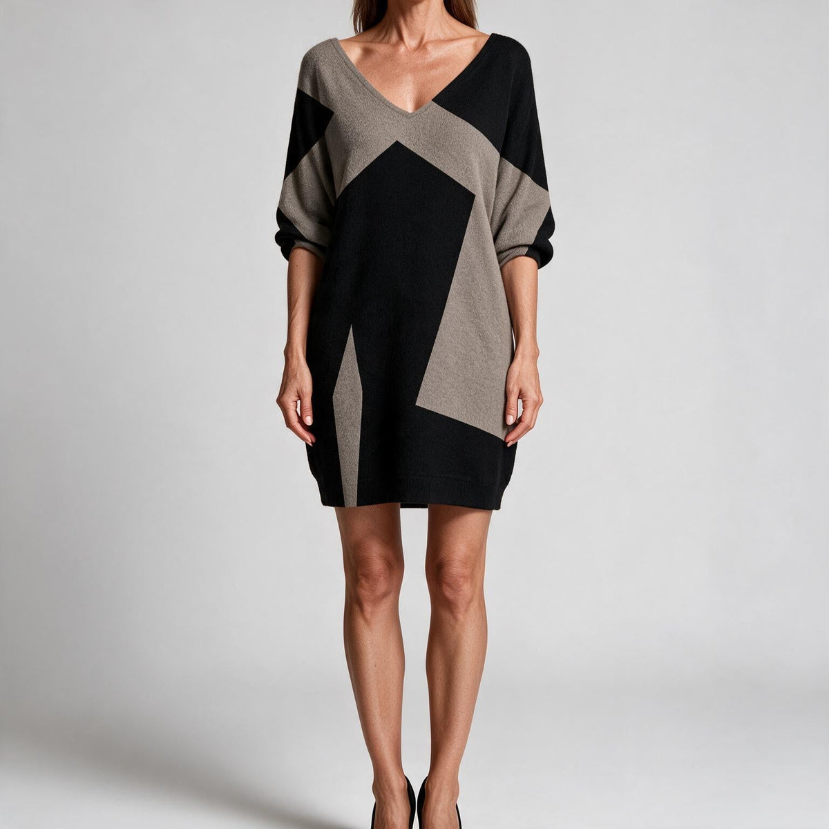 Rhian | Womens Wedding Guest V Neck Printed Long Sleeve Mini Dress