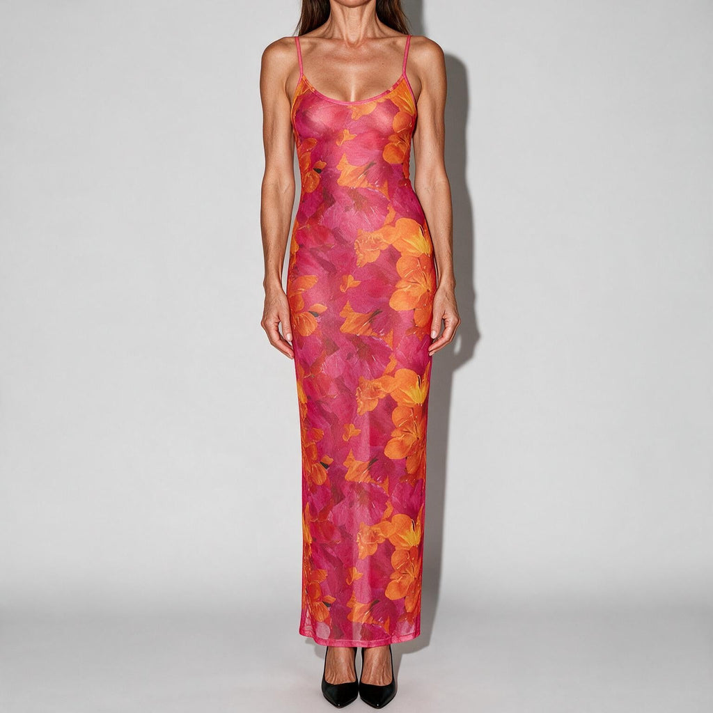 Anouk | Womens Printed Mesh Bodycon Mermaid Long Party Wedding Guest Dresses Print