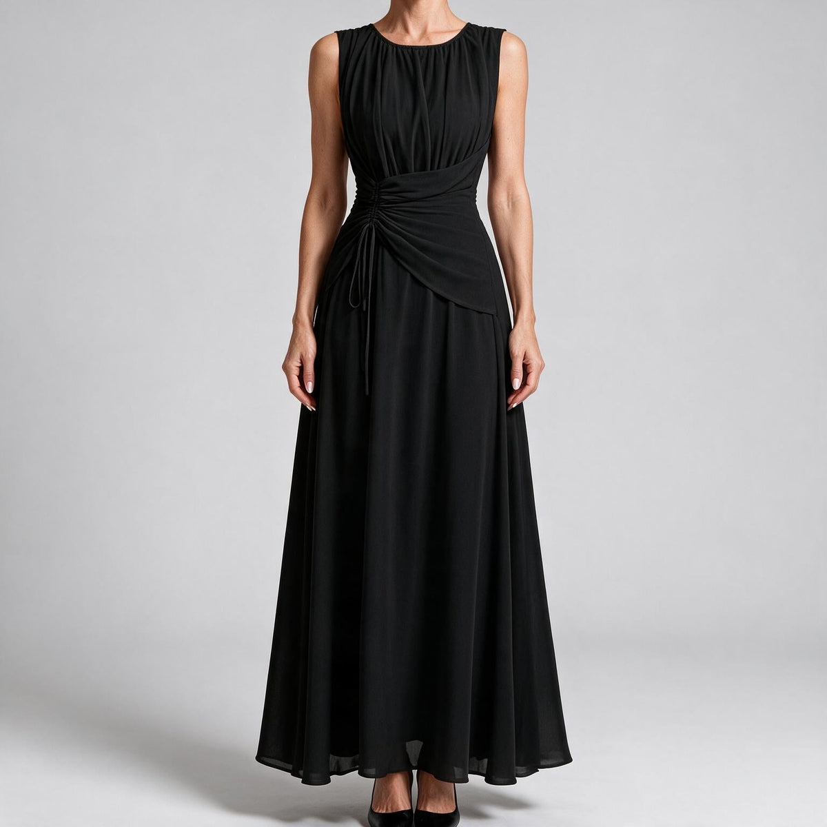 Odette | A Line Chiffon Maxi Wedding Guest Summer Dresses Black
