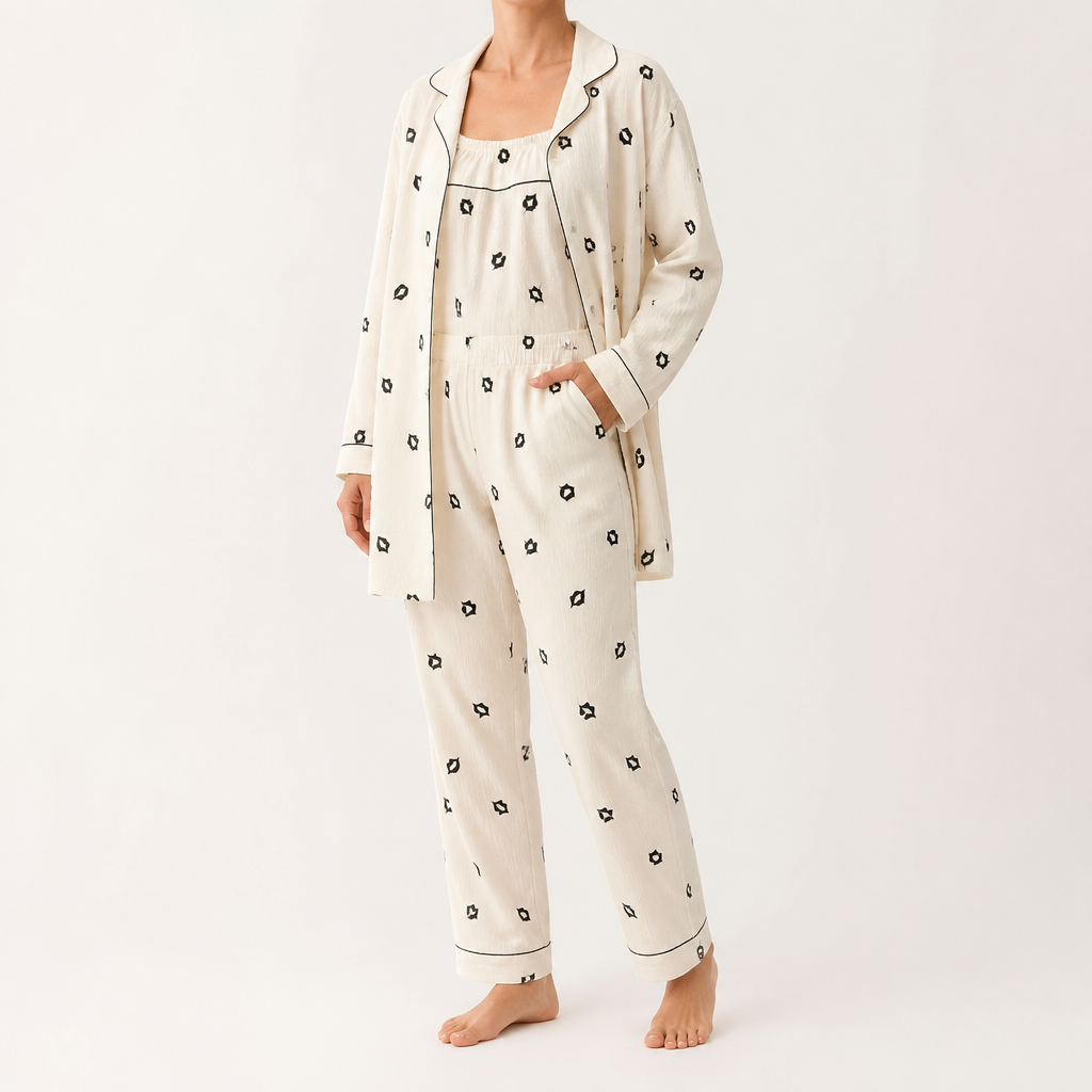 Rosalind | Womens Long Sleeve Button Up Cotton Pyjama Set Loungewear, White 7