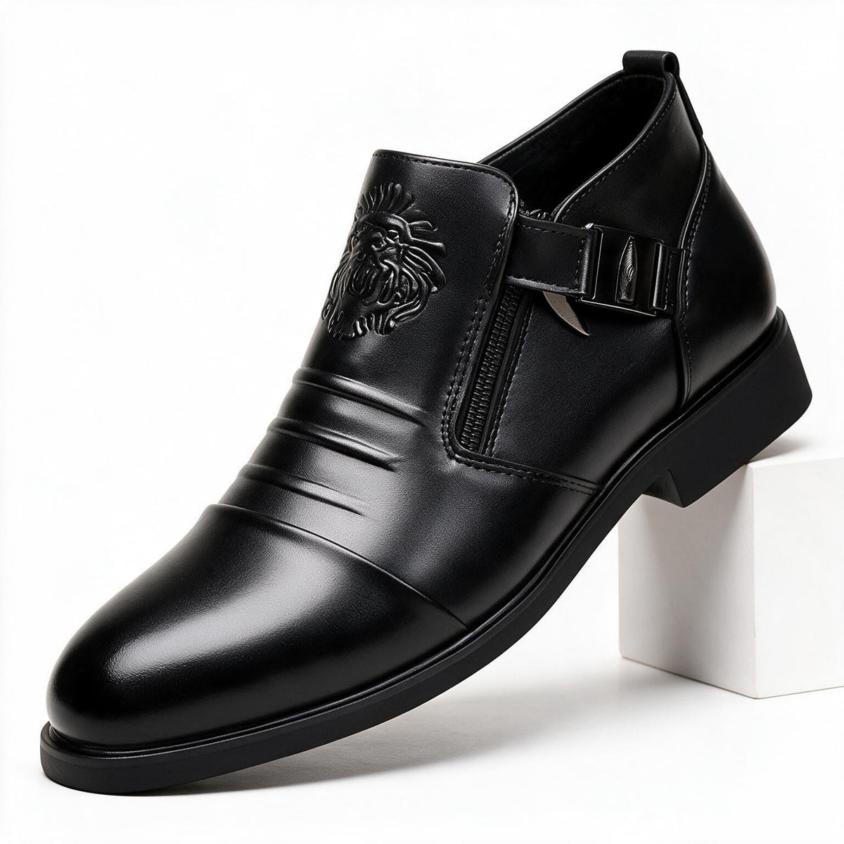 Archer | Mens Business Casual Pointed Leather Formal Shoes Black 5 packshot