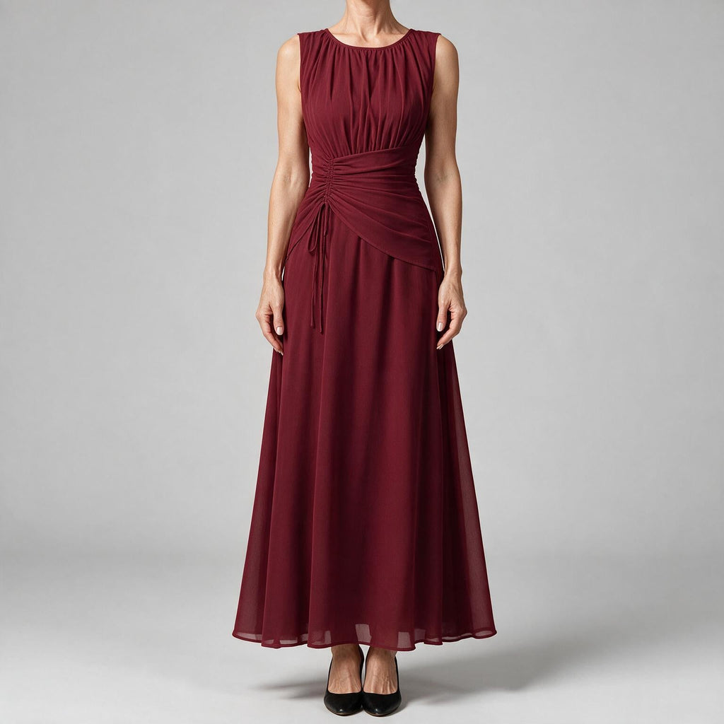 Odette | A Line Chiffon Maxi Wedding Guest Summer Dresses Burgundy