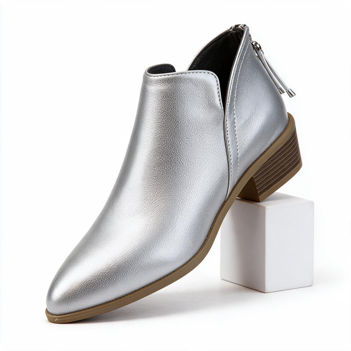 Rosalie | Womens Pointed Toe Block Heel Court Shoes On Pumps Silver packshot