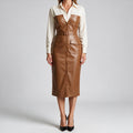 Aurelia | Womens Shirt Dress Long Sleeve Belted Leather Look Midi Dress Light Brown