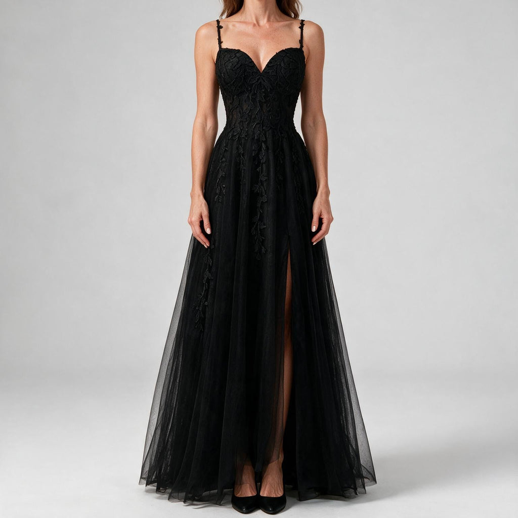 Genevieve | Womens Prom Formal Evening Gown Maxi Wedding Guest Cocktail Dresses Black