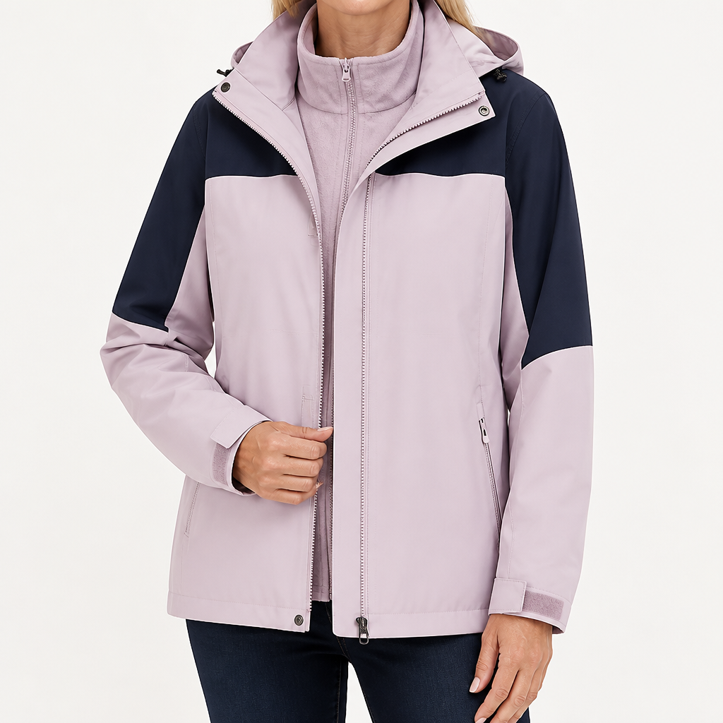 Imogen | Womens Waterproof Hooded 3-in-1 Jacket Fleece Lined, Mauve & Navy