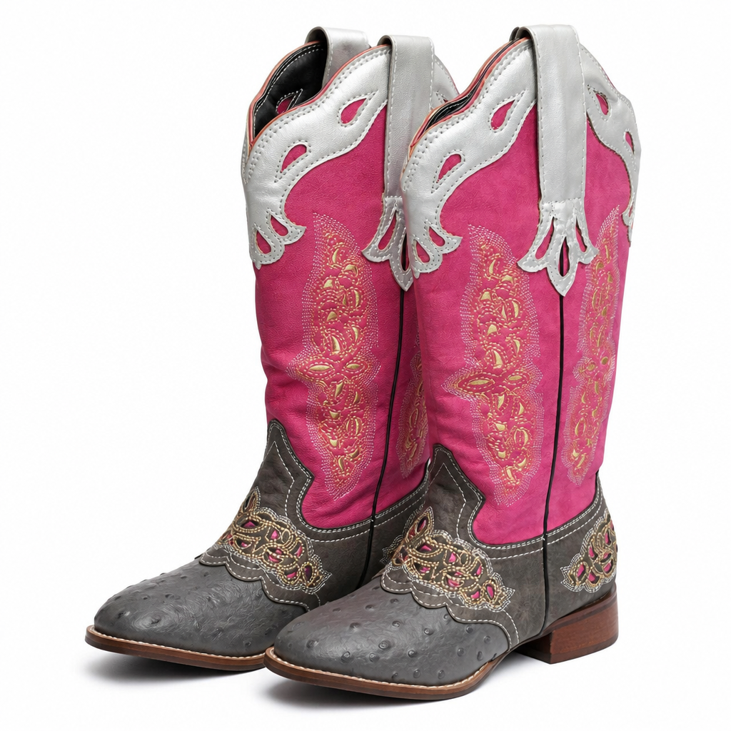 Arabella | Womens Western Boots Square Toe Chunky Heel Riding Long Boots Pink packshot
