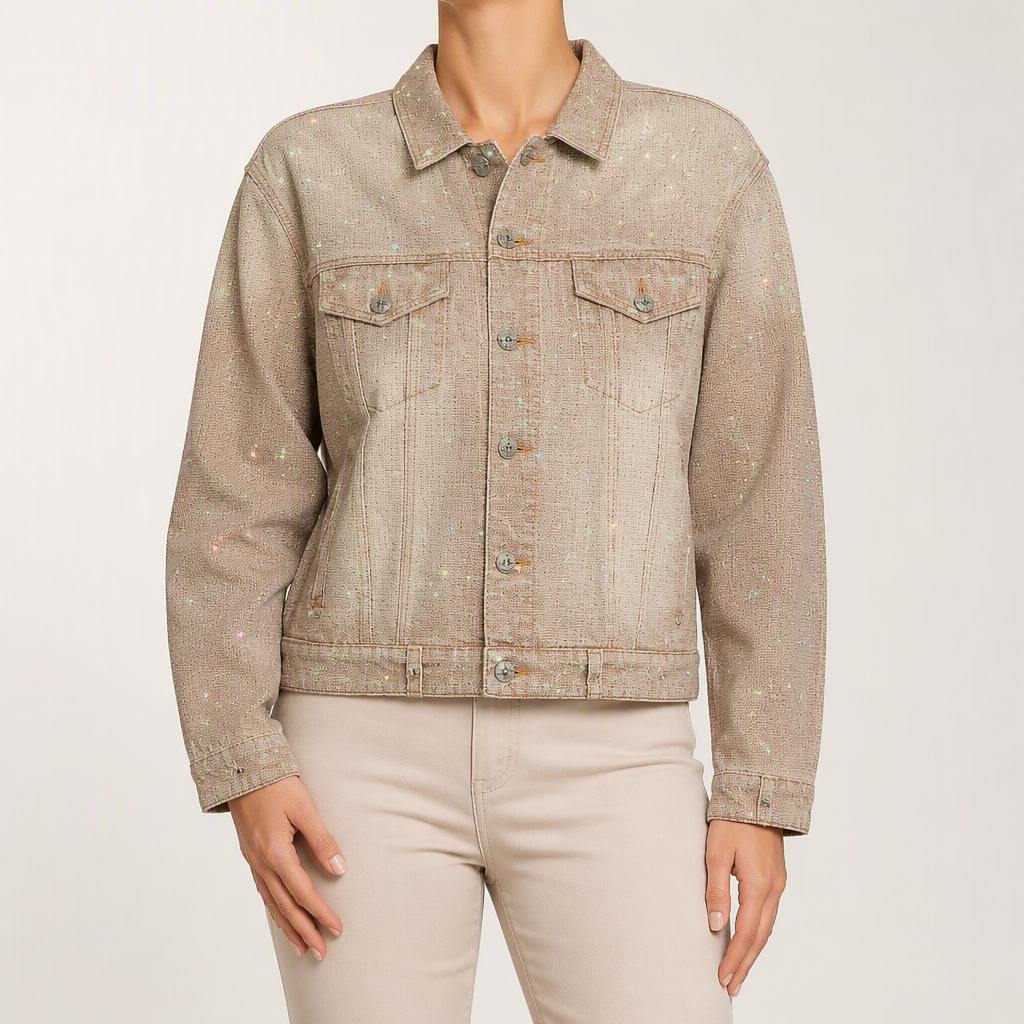 Verity | Womens Embellished Oversized Denim Jacket, Champagne