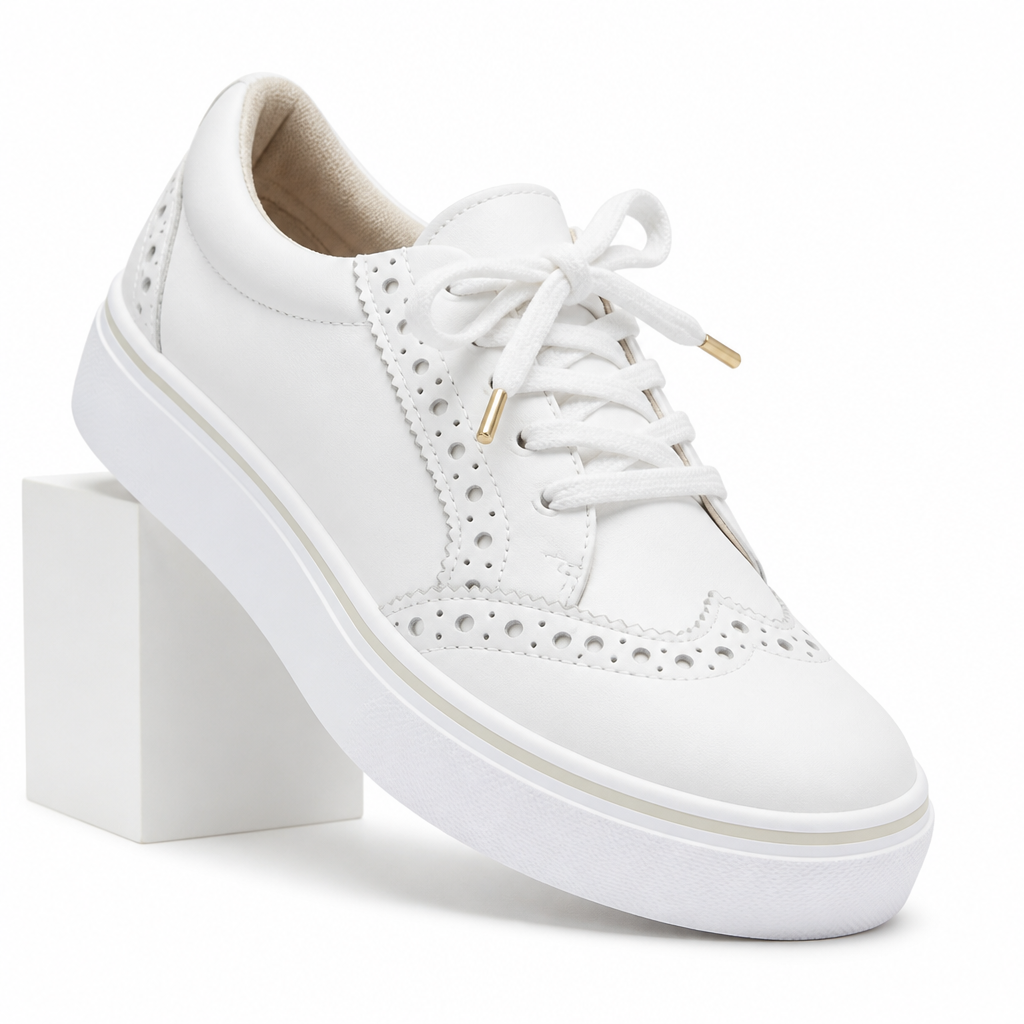 Lavinia | Womens Comfortable Lace Up Casual Flat Round Toe Shoes White packshot