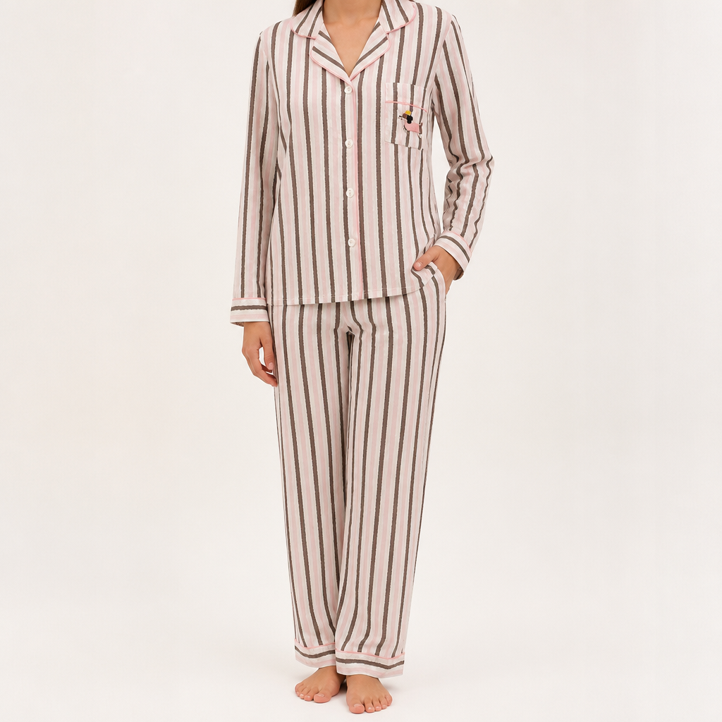 Beatrix | Womens Long Sleeve Cotton Pyjama Set Loungewear, Caramel