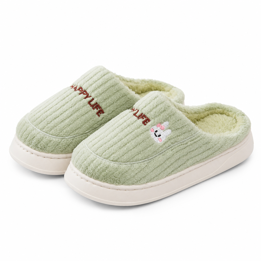 Gwen | Womens Slippers Fluffy Warm Memory Foam House Slippers Green packshot