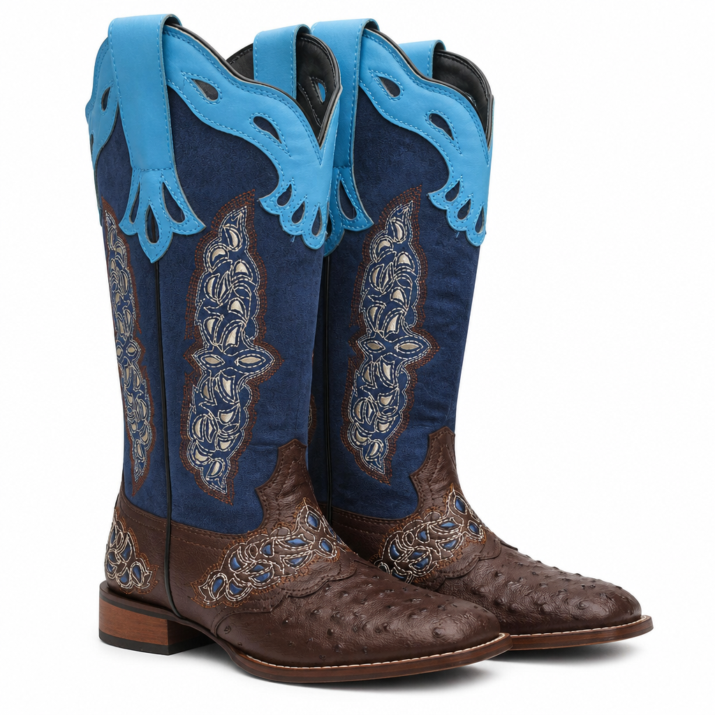 Arabella | Womens Western Boots Square Toe Chunky Heel Riding Long Boots Blue packshot