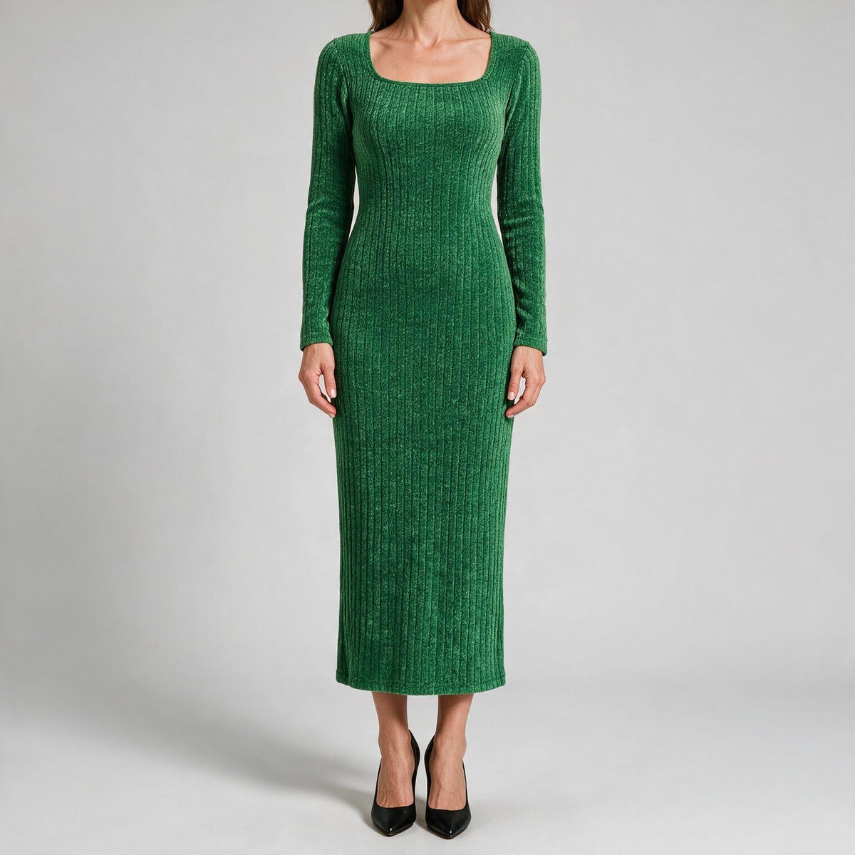 Aviana | Womens Jumper Dress Maternity Knit Long Sleeve Ribbed Dress Green