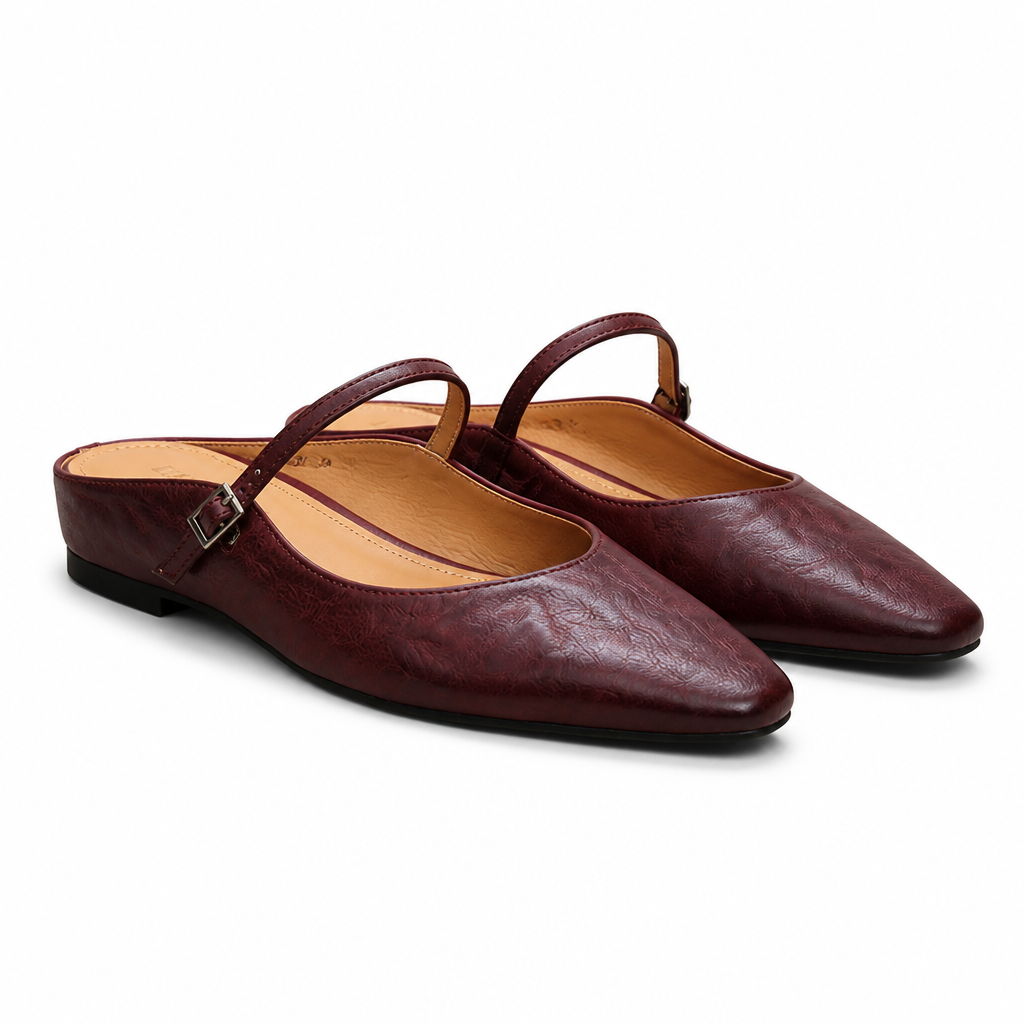Vianne | Womens Genuine Leather Toe Post Flat Black Sandals Burgundy packshot