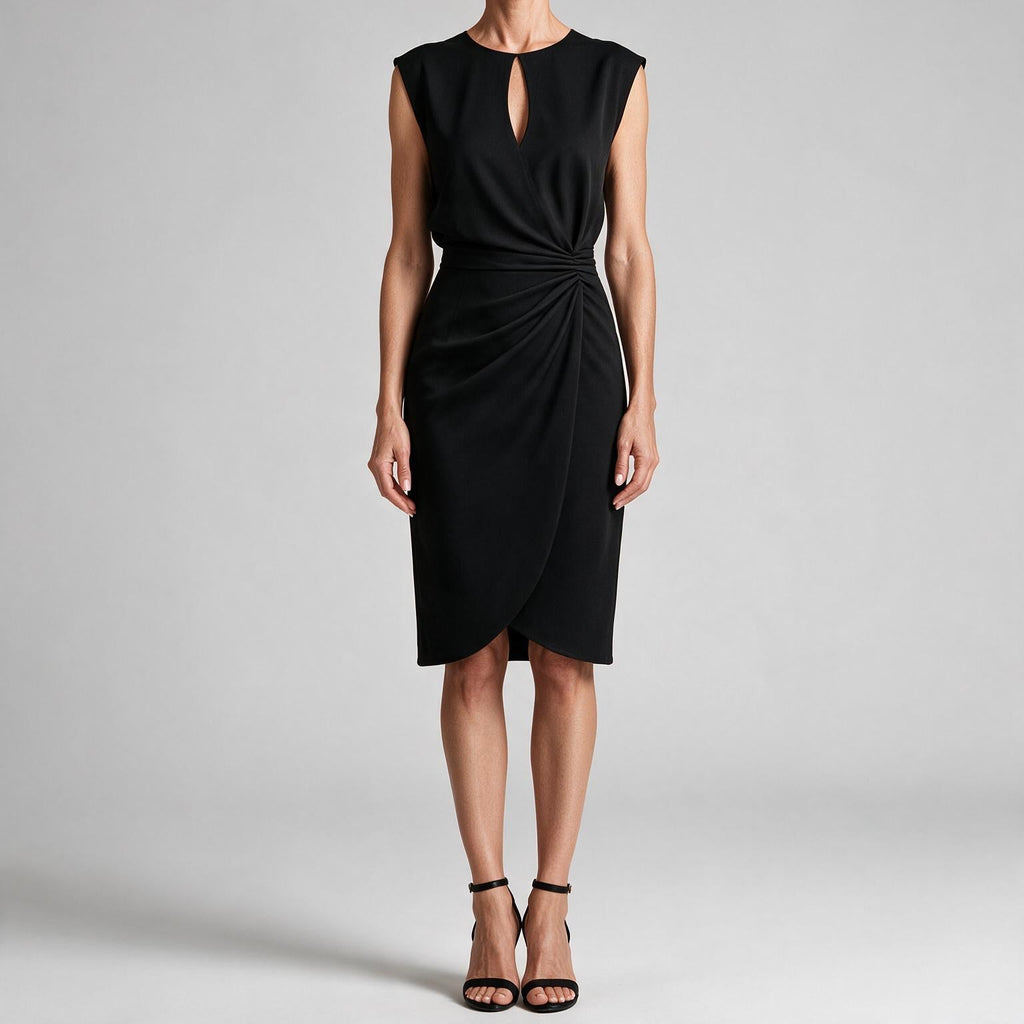 Elowen | Womens Sleeveless Cut Out Knot Midi Classy Wedding Guest Dresses Black
