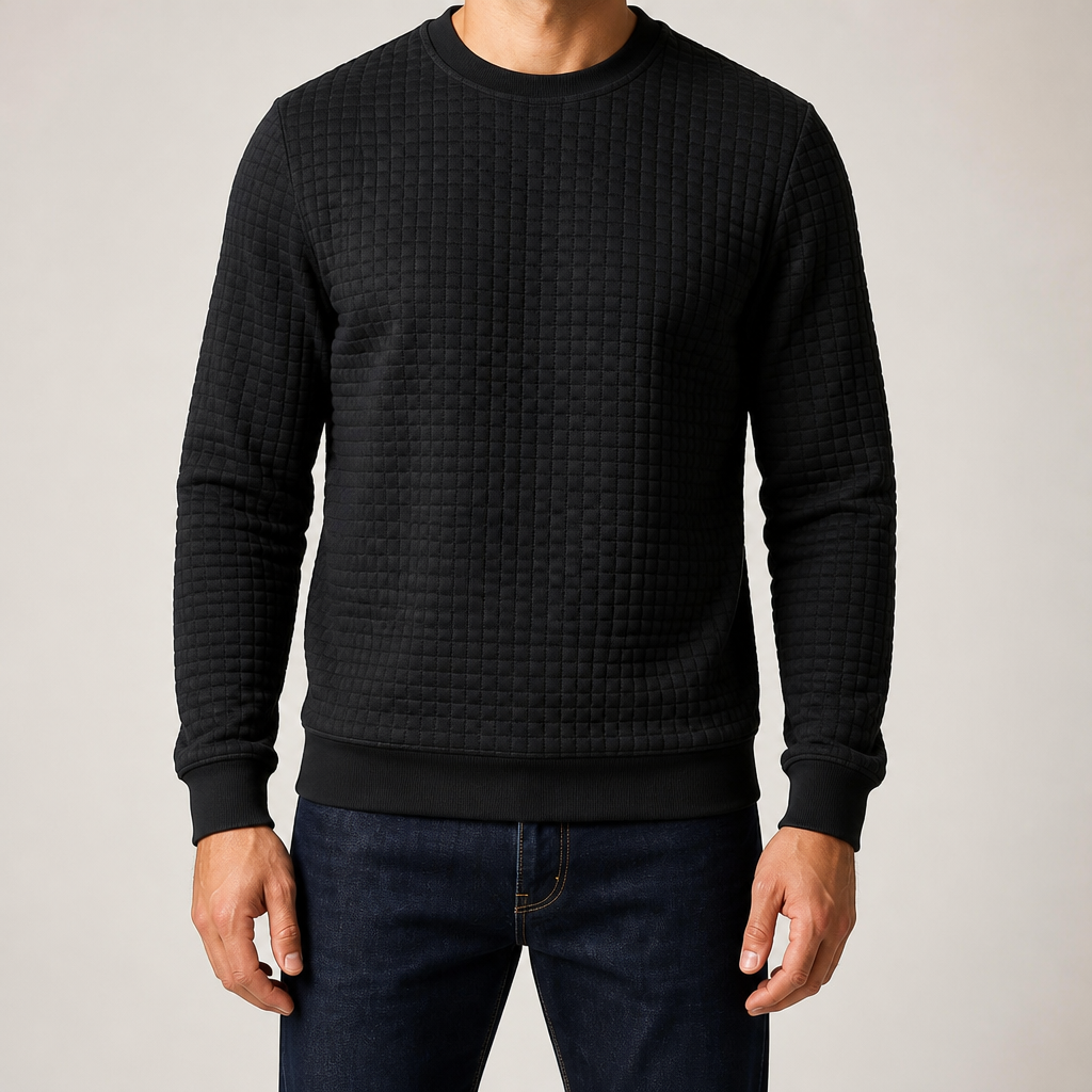 Reuben | Mens Sweatshirt Checkered Crewneck Pullover Warm Knit Sweater, Black