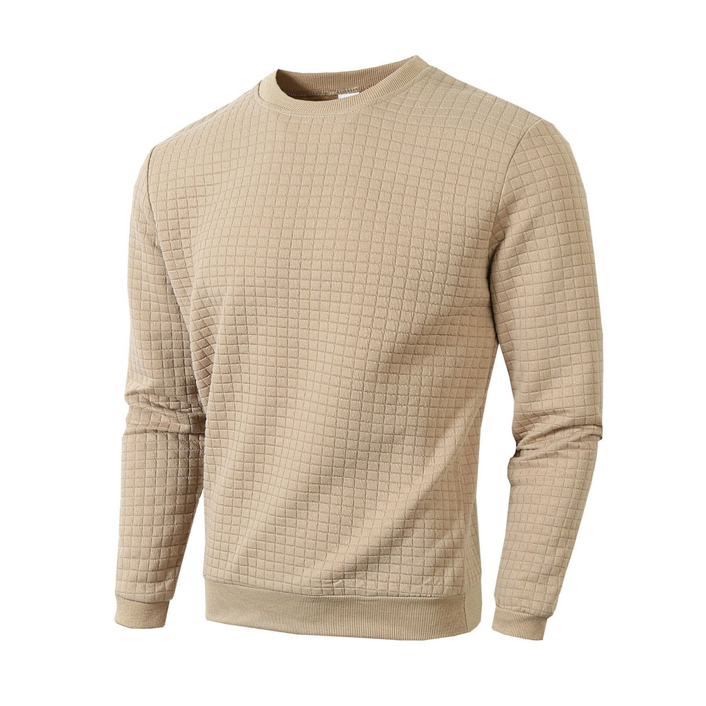 Reuben | Mens Checkered Crewneck Sweatshirt - Khaki