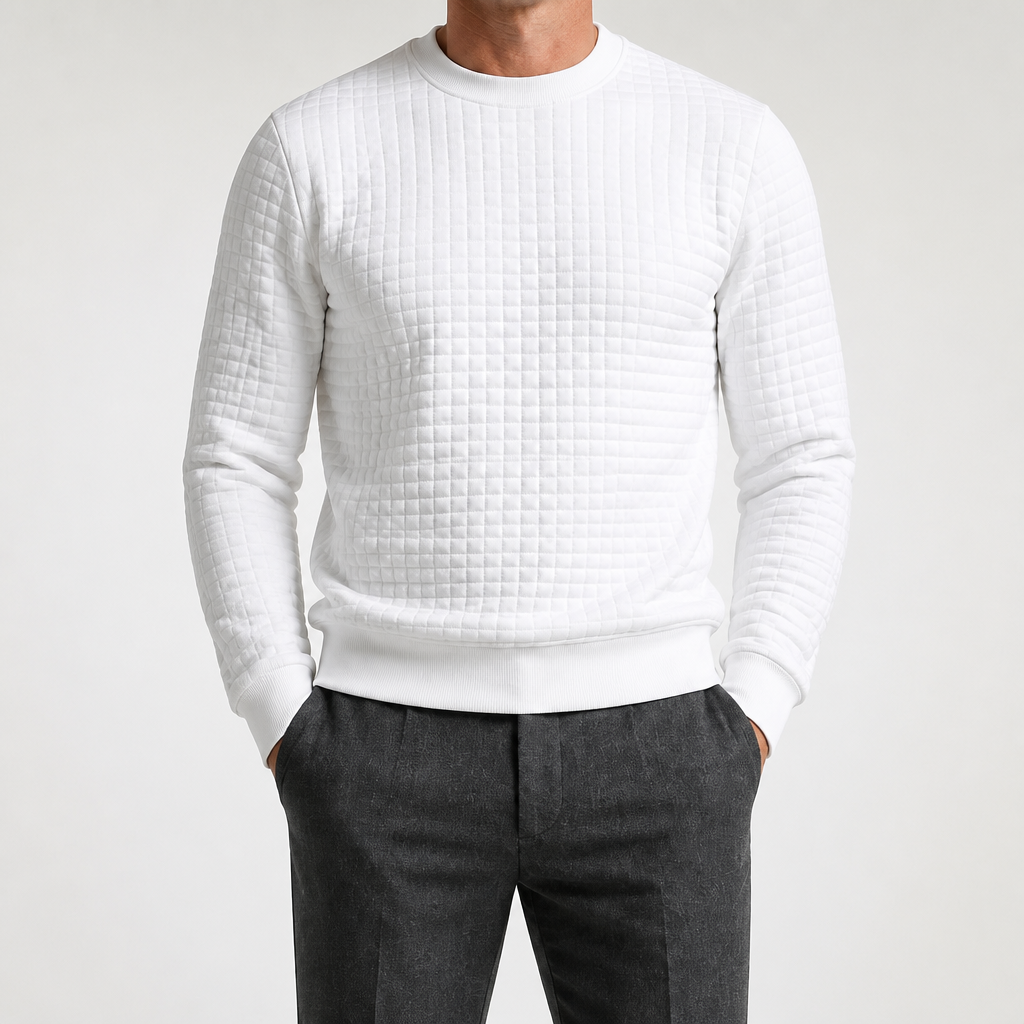Reuben | Mens Sweatshirt Checkered Crewneck Pullover Warm Knit Sweater, White