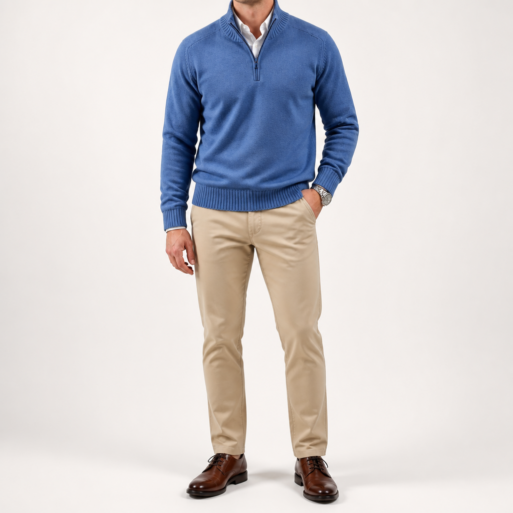 Reuben | Mens Jumper Knitted Stand Collar Warm Winter Sweater, Blue