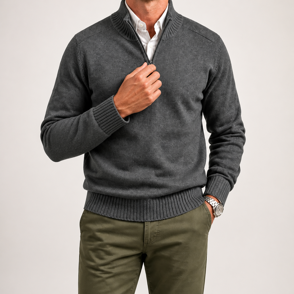 Reuben | Mens Jumper Knitted Stand Collar Warm Winter Sweater, Dark Gray