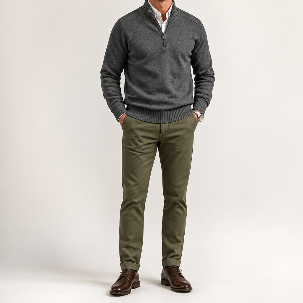 Reuben | Mens Jumper Knitted Stand Collar Warm Winter Sweater, Dark Gray