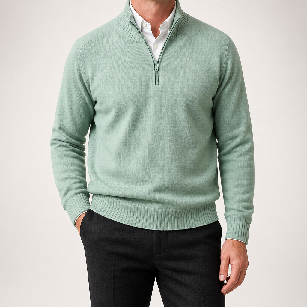 Reuben | Mens Jumper Knitted Stand Collar Warm Winter Sweater, Green