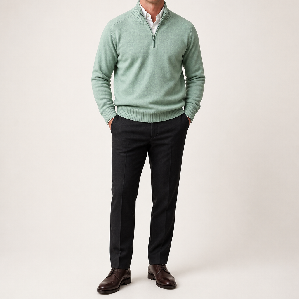 Reuben | Mens Jumper Knitted Stand Collar Warm Winter Sweater, Green