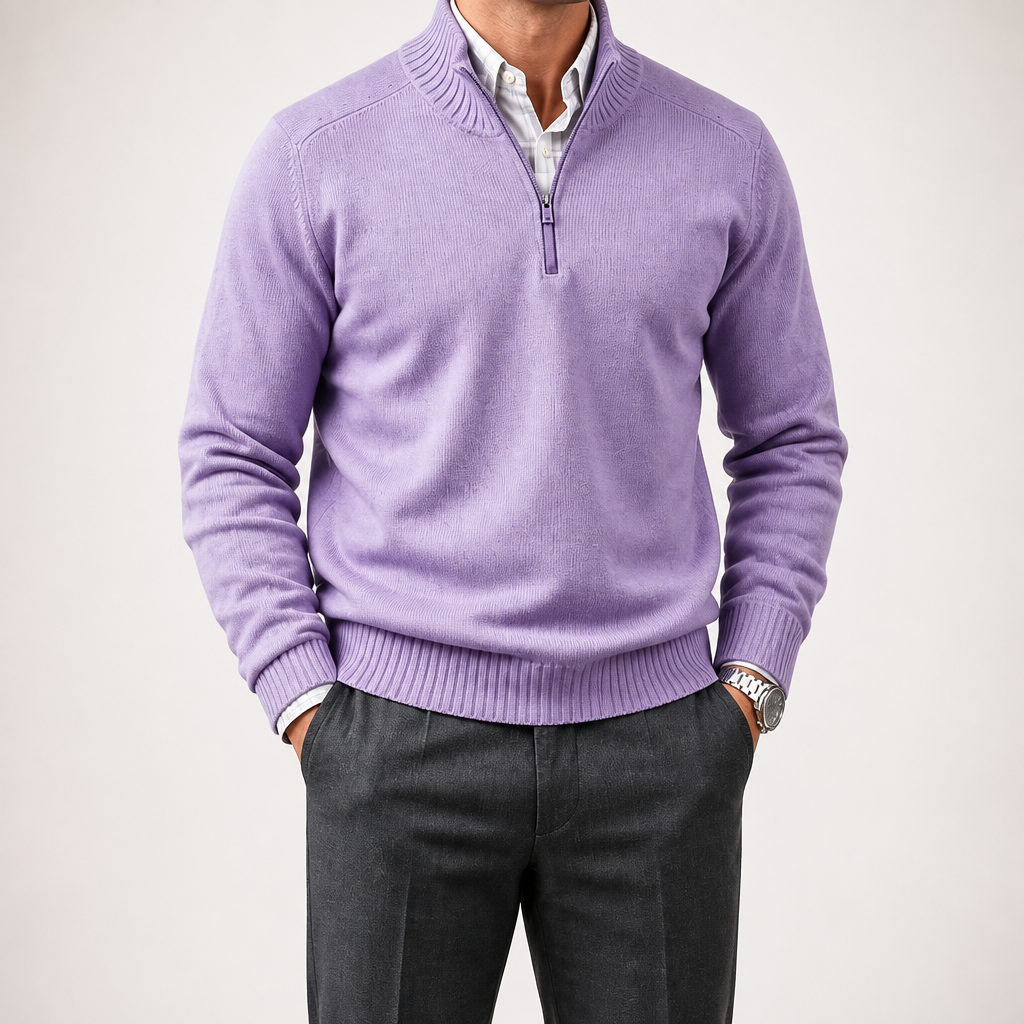 Reuben | Mens Jumper Knitted Stand Collar Warm Winter Sweater, Purple