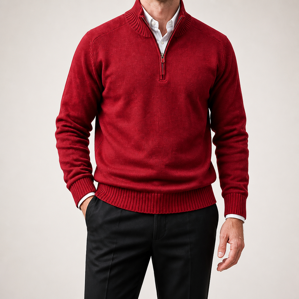 Reuben | Mens Jumper Knitted Stand Collar Warm Winter Sweater, Red