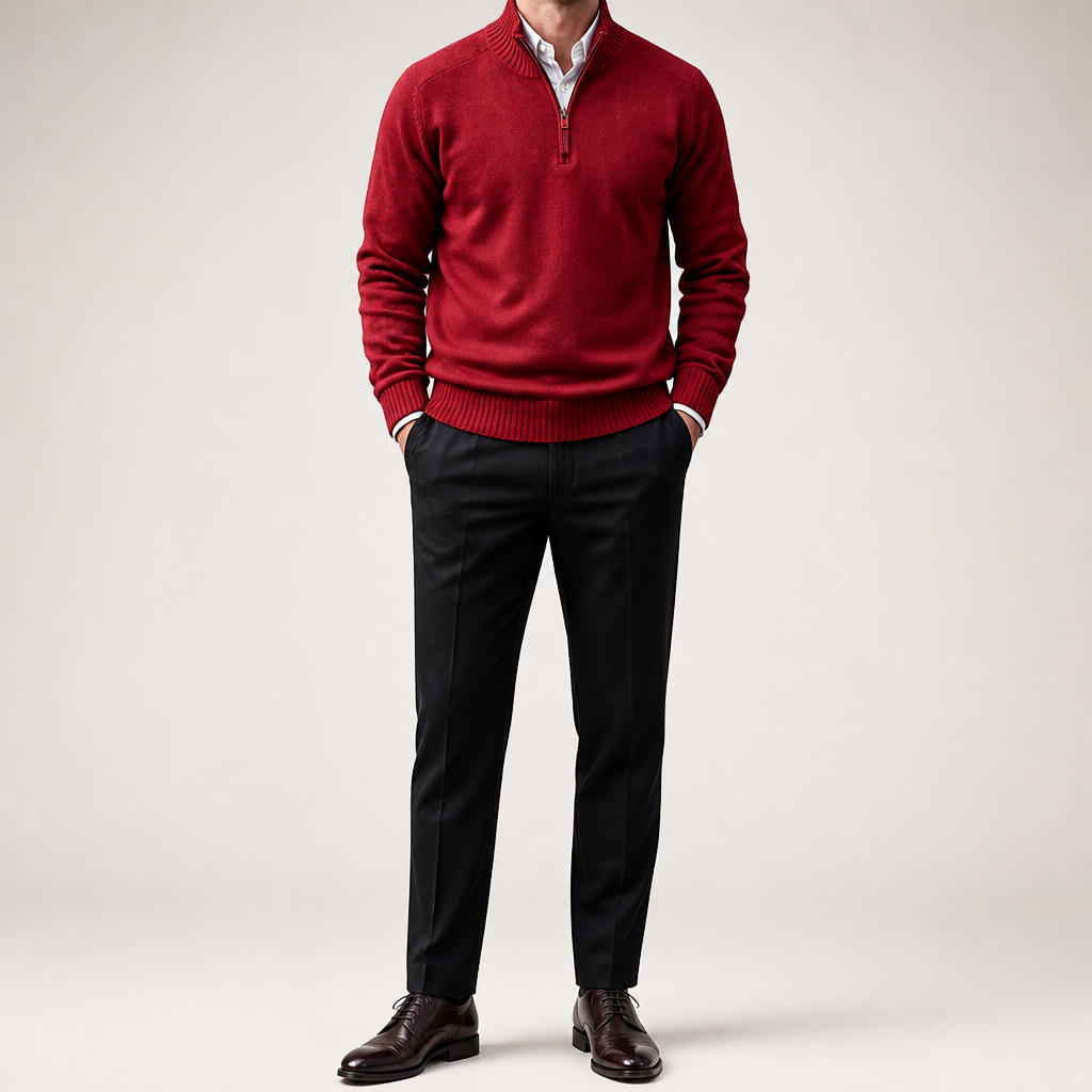 Reuben | Mens Jumper Knitted Stand Collar Warm Winter Sweater, Red