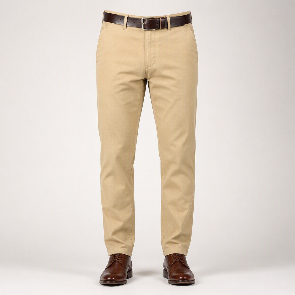 Reuben | Mens Work Straight Leg Business Casual Fleece Lined Trousers, Beige