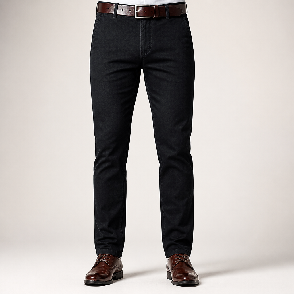 Reuben | Mens Work Straight Leg Business Casual Fleece Lined Trousers, Black