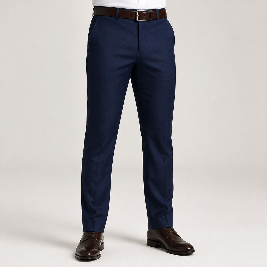 Reuben | Mens Work Straight Leg Business Casual Fleece Lined Trousers, Blue