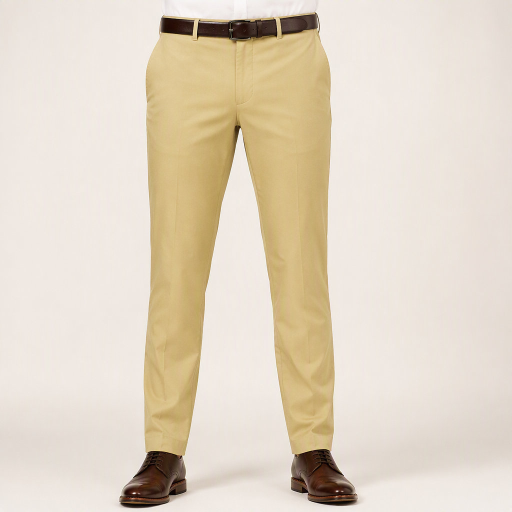 Reuben | Mens Work Straight Leg Business Casual Fleece Lined Trousers, Khaki 2