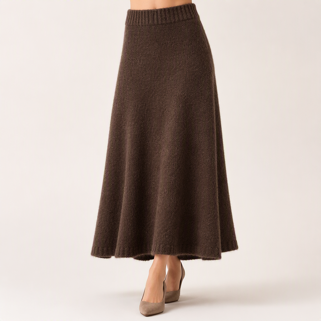 Reuben | Womens Knitted Two Piece Set Jumper Skirt V Neck Loungewear Set, Brown
