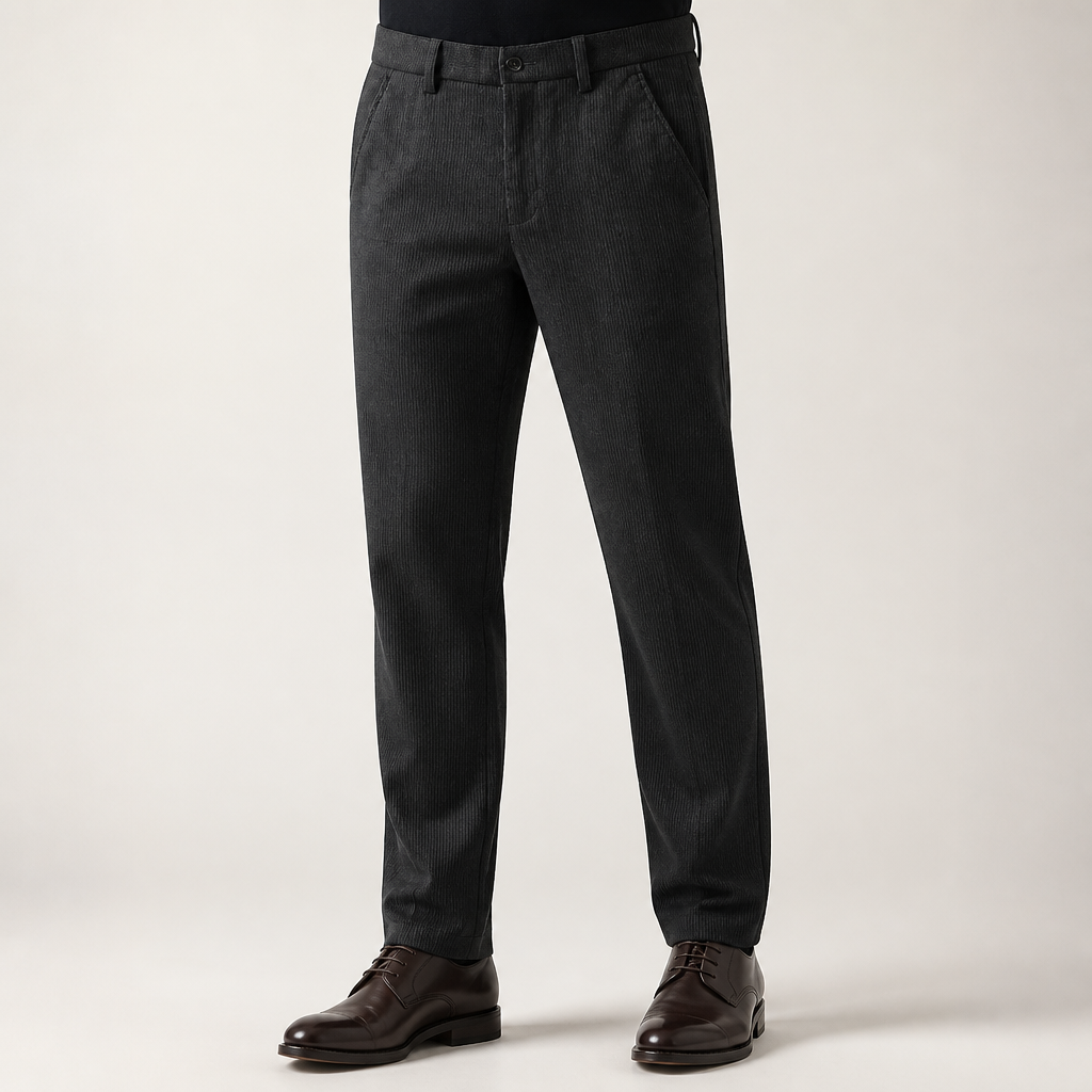 Rex | Mens Corduroy Straight Leg Casual Everyday Trousers, Black 2