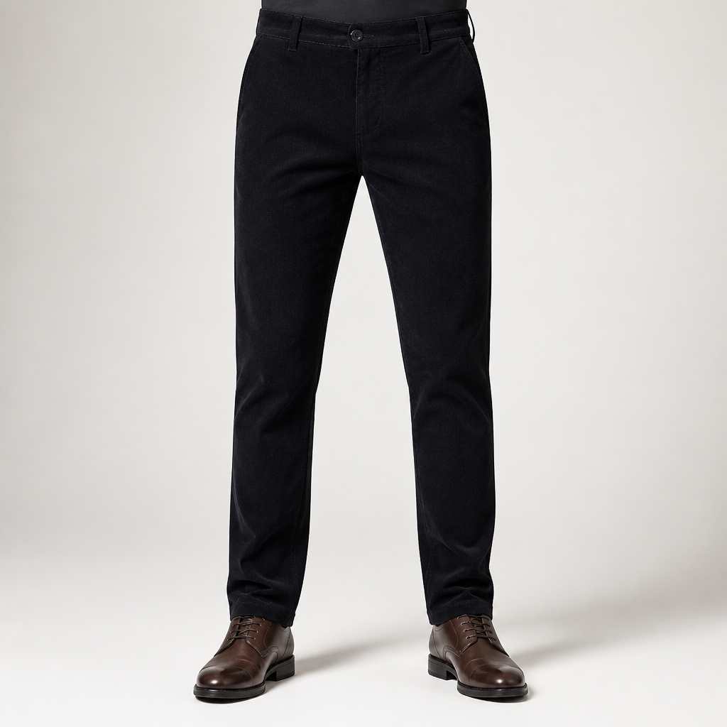 Rex | Mens Corduroy Straight Leg Casual Everyday Trousers, Black