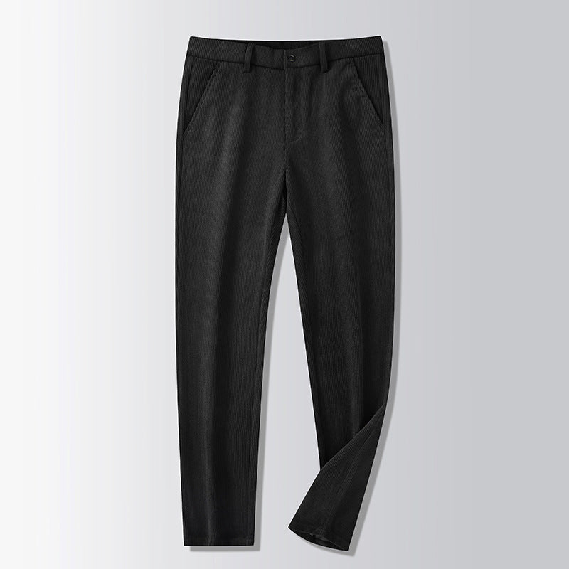 Rex | Mens Corduroy Straight Leg Trousers - Black