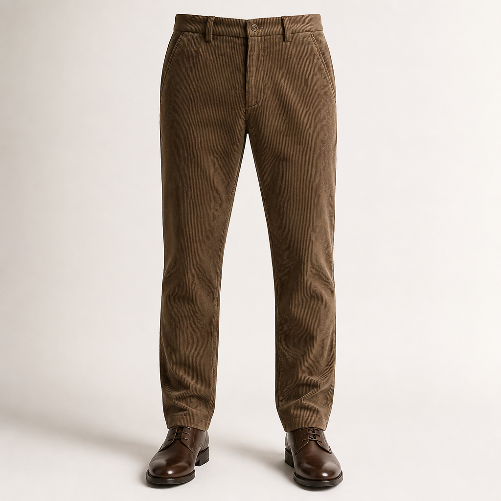 Rex | Mens Corduroy Straight Leg Casual Everyday Trousers, Coffee 2