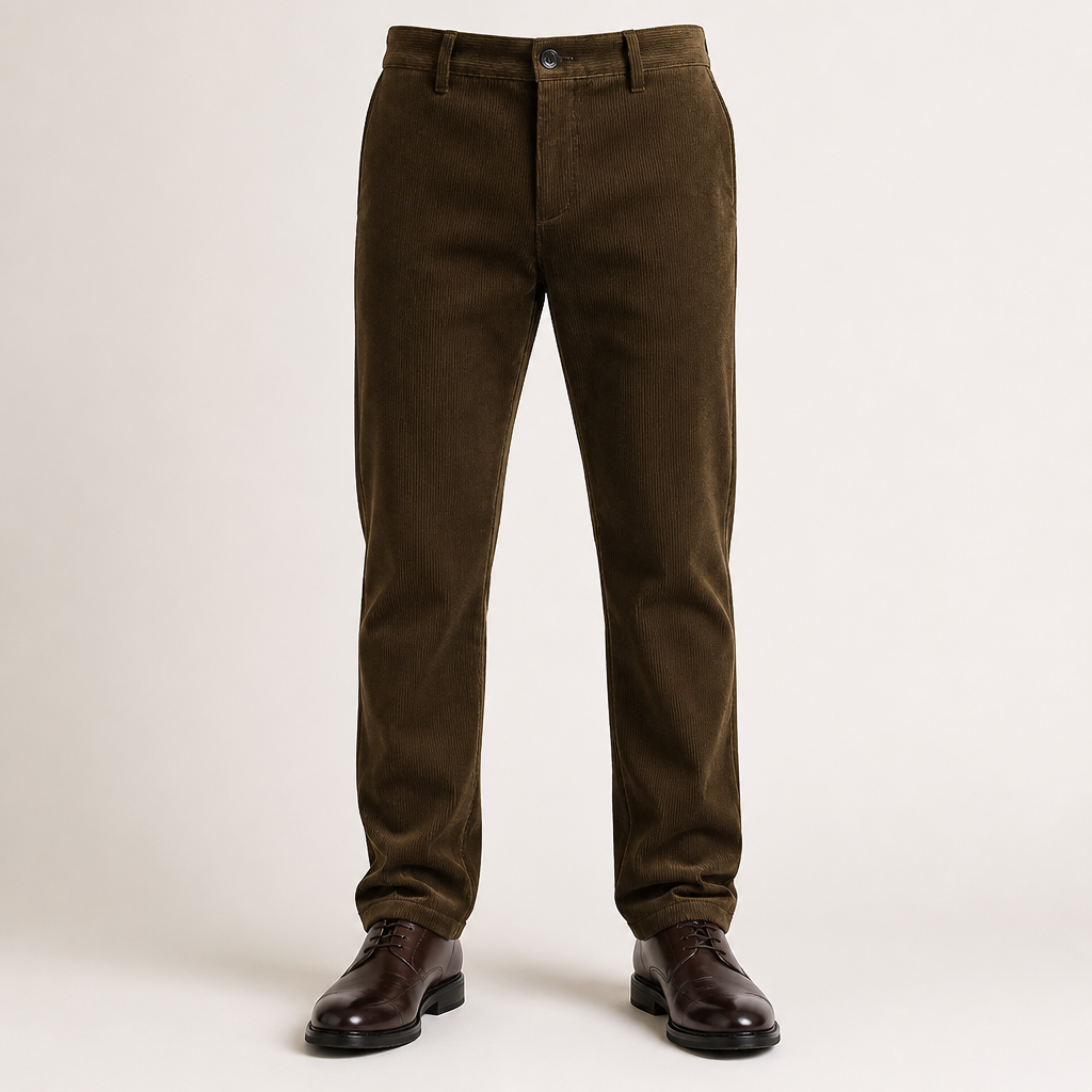 Rex | Mens Corduroy Straight Leg Casual Everyday Trousers, Coffee