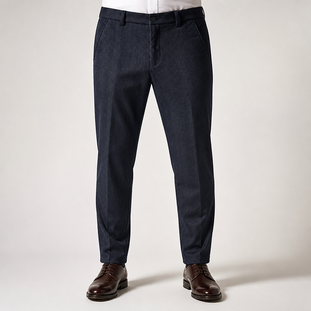 Rex | Mens Corduroy Straight Leg Casual Everyday Trousers, Dark Blue 2