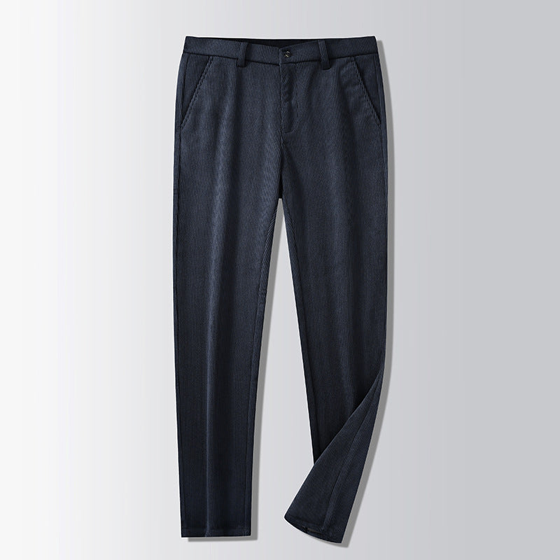 Rex | Mens Corduroy Straight Leg Trousers - Dark Blue
