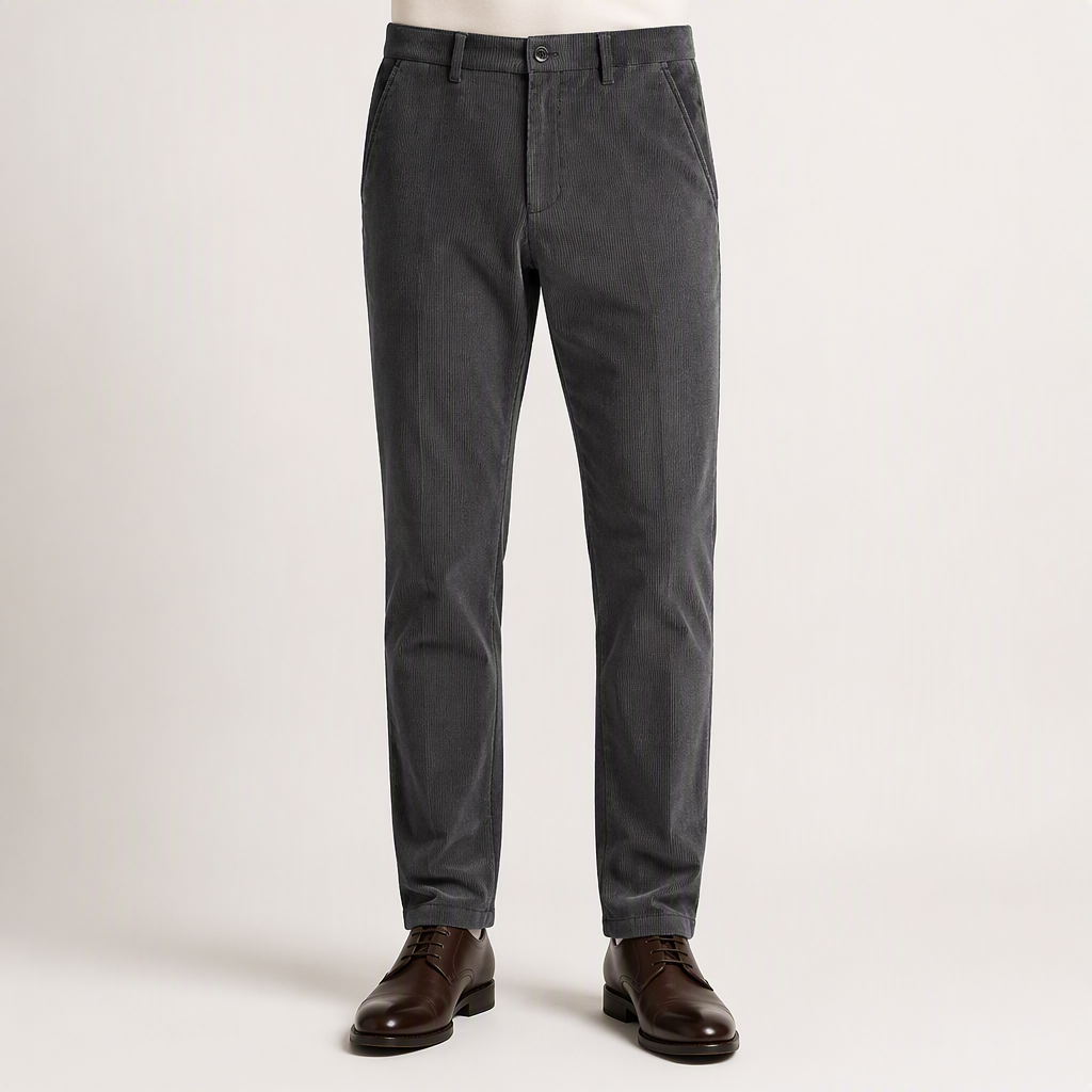 Rex | Mens Corduroy Straight Leg Casual Everyday Trousers, Dark Grey 2
