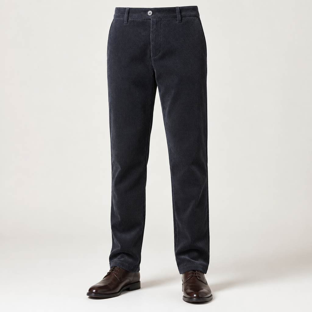 Rex | Mens Corduroy Straight Leg Casual Everyday Trousers, Dark Grey