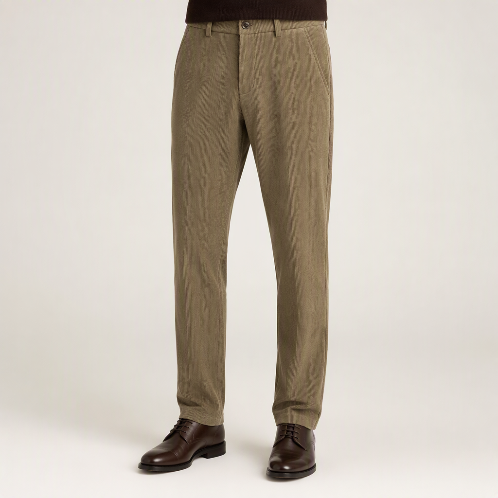 Rex | Mens Corduroy Straight Leg Casual Everyday Trousers, Khaki 2