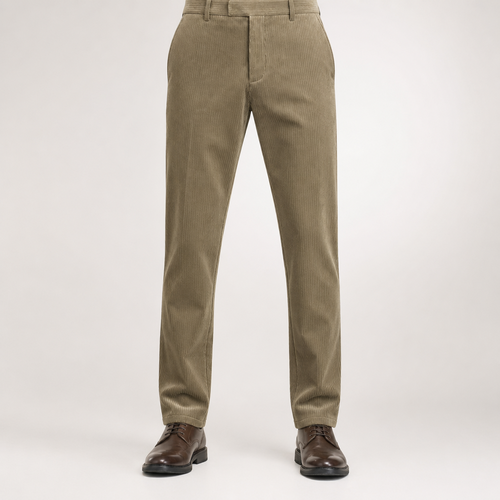 Rex | Mens Corduroy Straight Leg Casual Everyday Trousers, Khaki