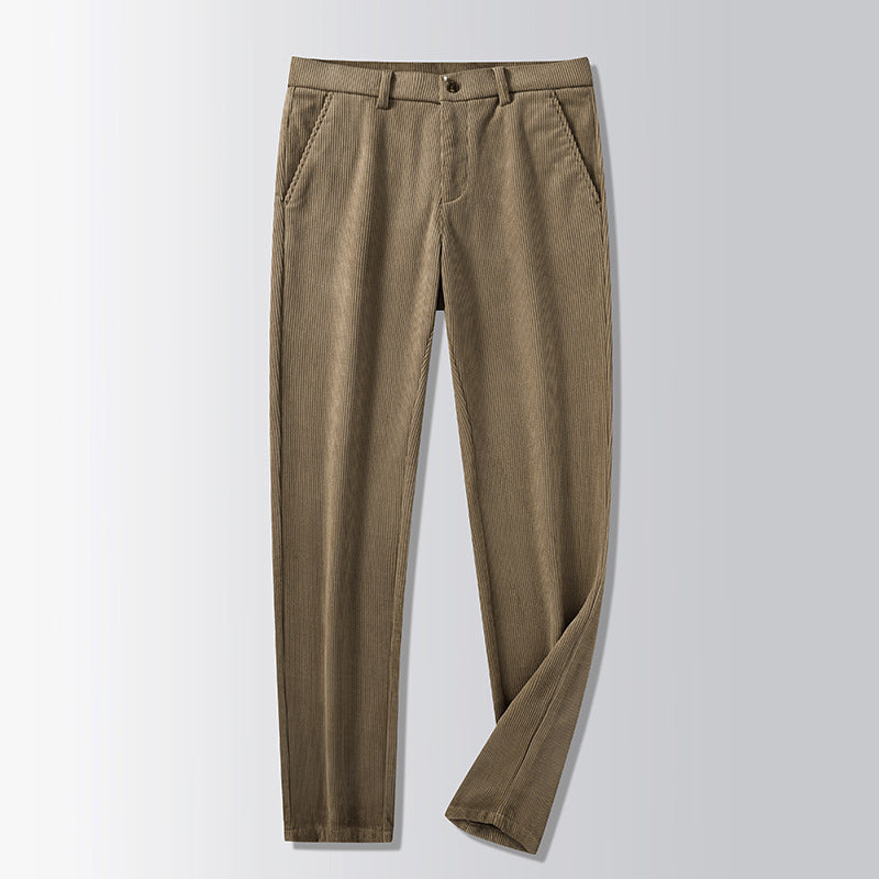 Rex | Mens Corduroy Straight Leg Trousers - Khaki