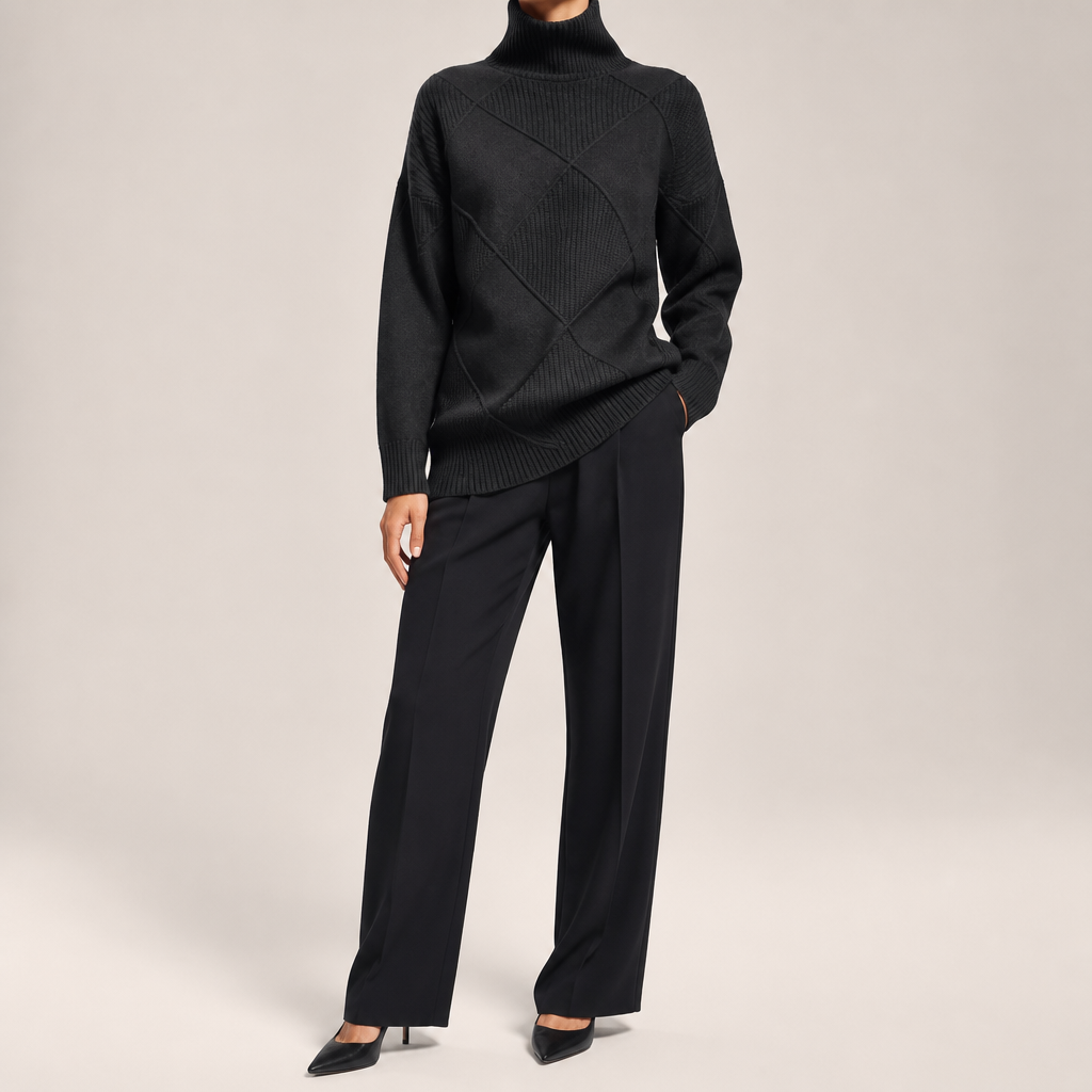 Rhea | Womens Turtleneck Knitted Jumper, Black