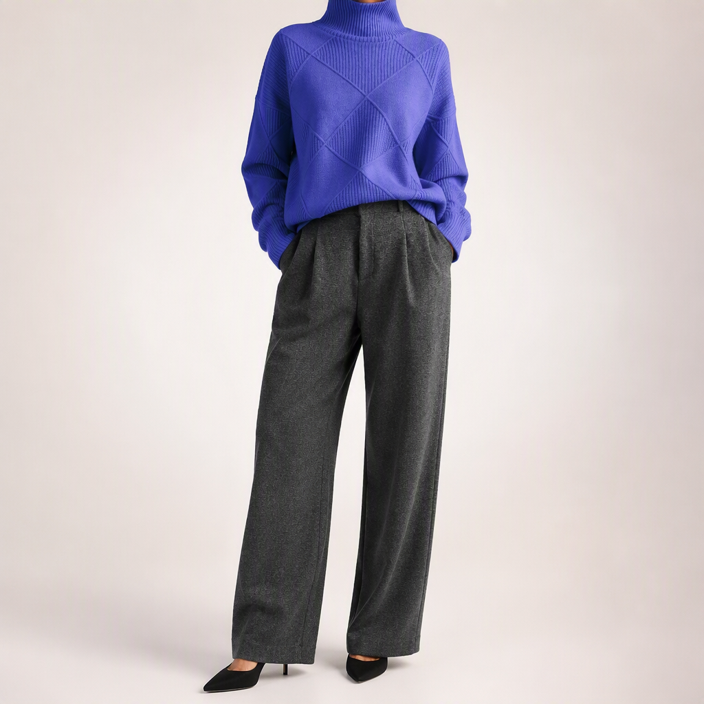Rhea | Womens Turtleneck Knitted Jumper, Blue