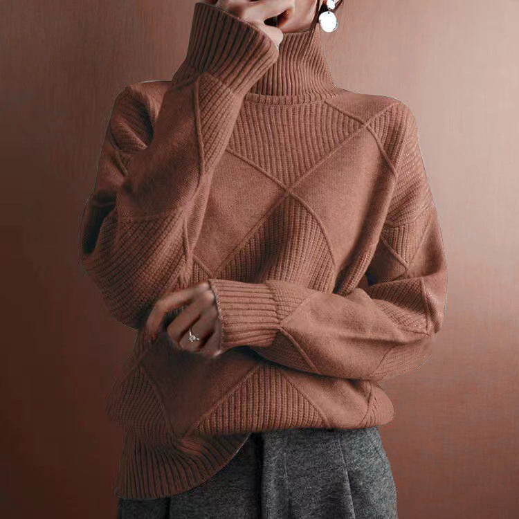 Rhea | Womens Turtleneck Knit Sweater, Brown